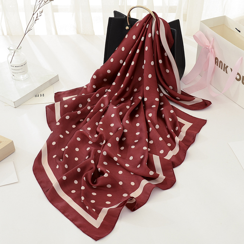 Mode Blauwe Stippen Vrouwen Sjaal Grote Zijde Gevoel Sjaal Sjaal Foulard Print Vierkante Kop Sjaals Wraps