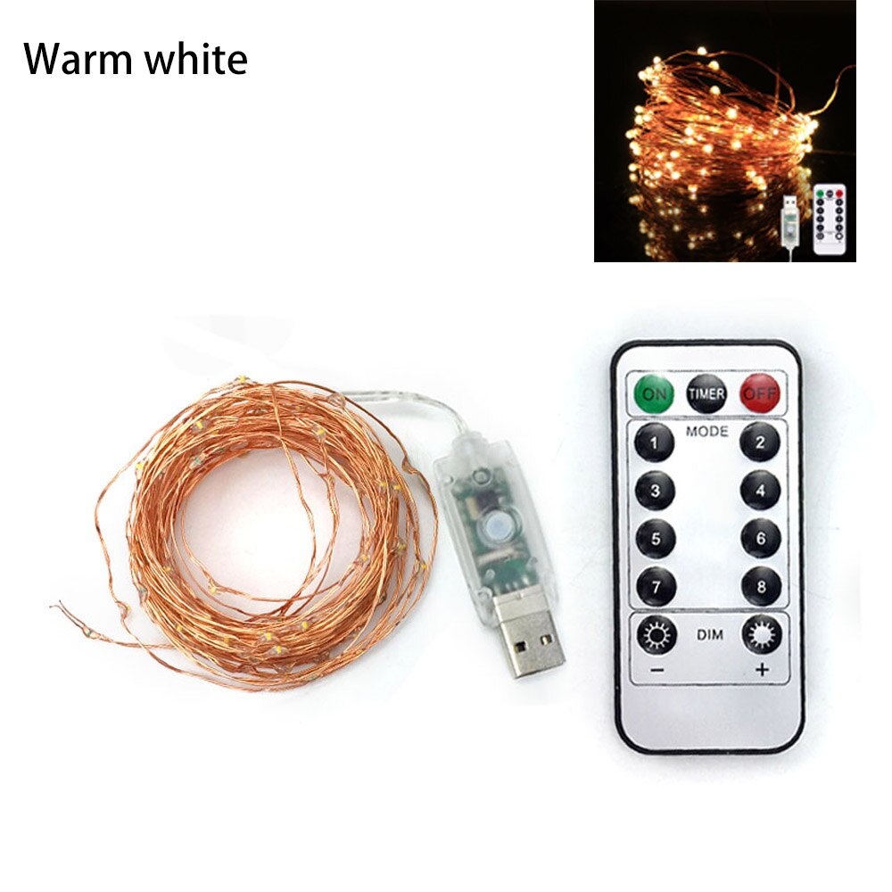 5m/10m usb led-valonauhaa ulkokäyttöön sisäseppele koristeluun keiju/valoketju joulu kuparilankalamppu kaukosäätimellä: Lämmin valkoinen / 5m 50 ledit