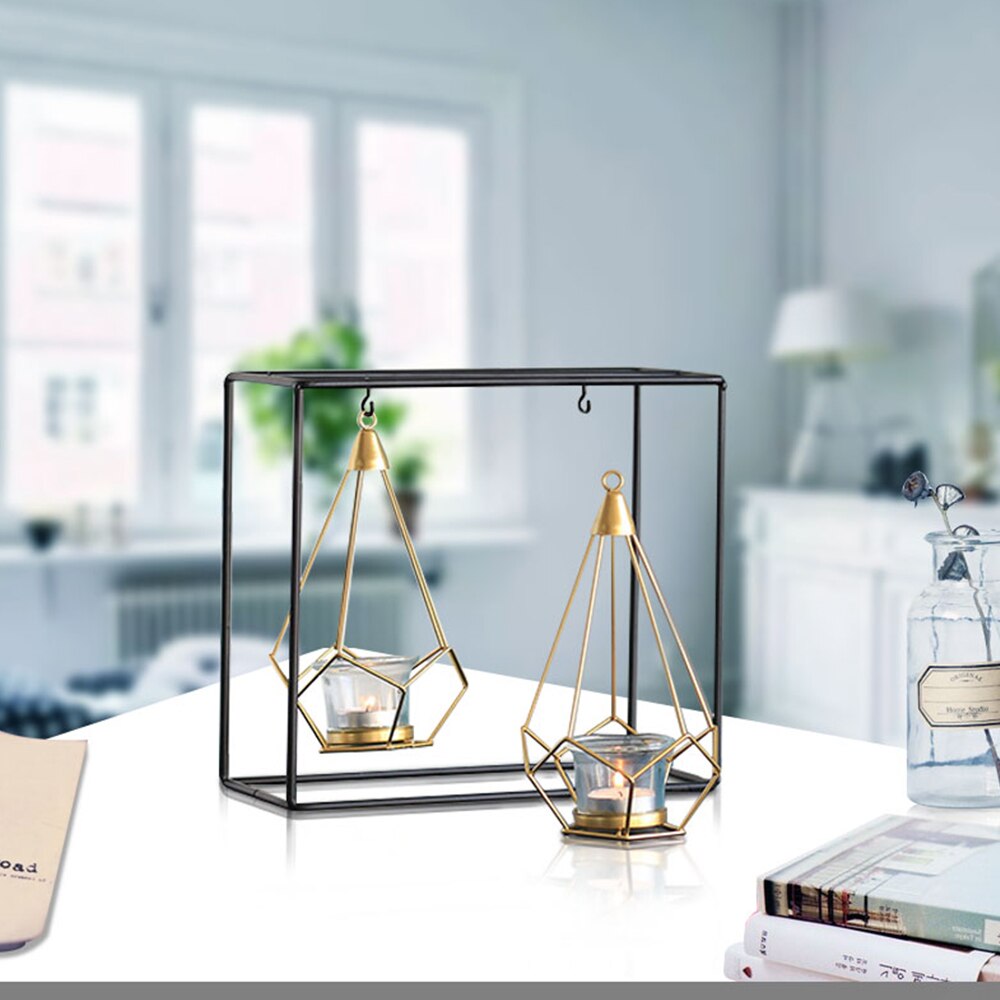Scandinavische stijl geometrische gouden glazen ijzeren kaarsenhouder kandelaar voor kopjes kaarsen thuis bruiloft decoratie accessoires