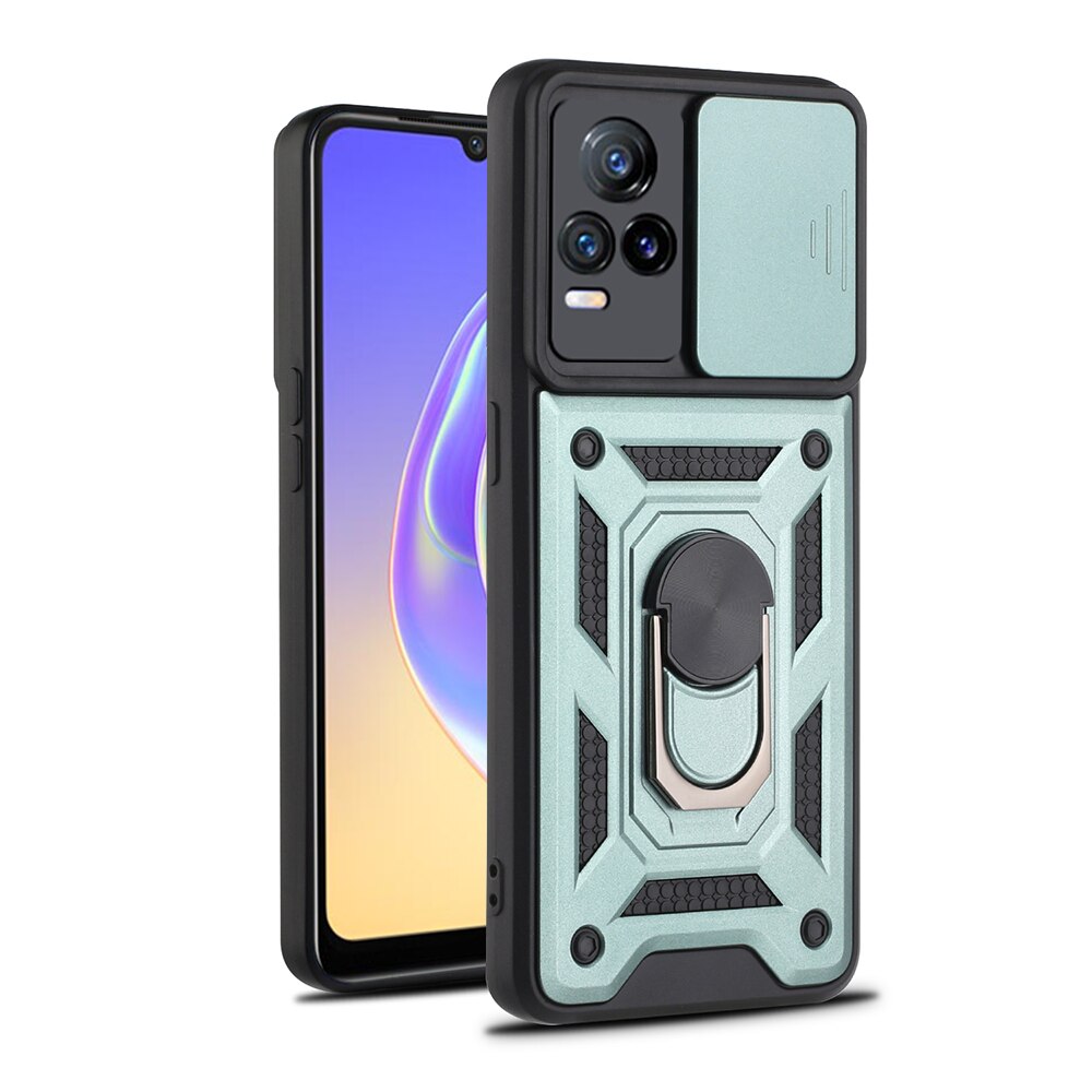 Stoßfest Stand Ring Fall Für VIVO V21e 4G Push Pull Kamera Schutz Telefon Zurück Abdeckung Shell Fundas Für VI VO V 21e 21 e 6.44&quot;: For VIVO V21e 4G / Dark green