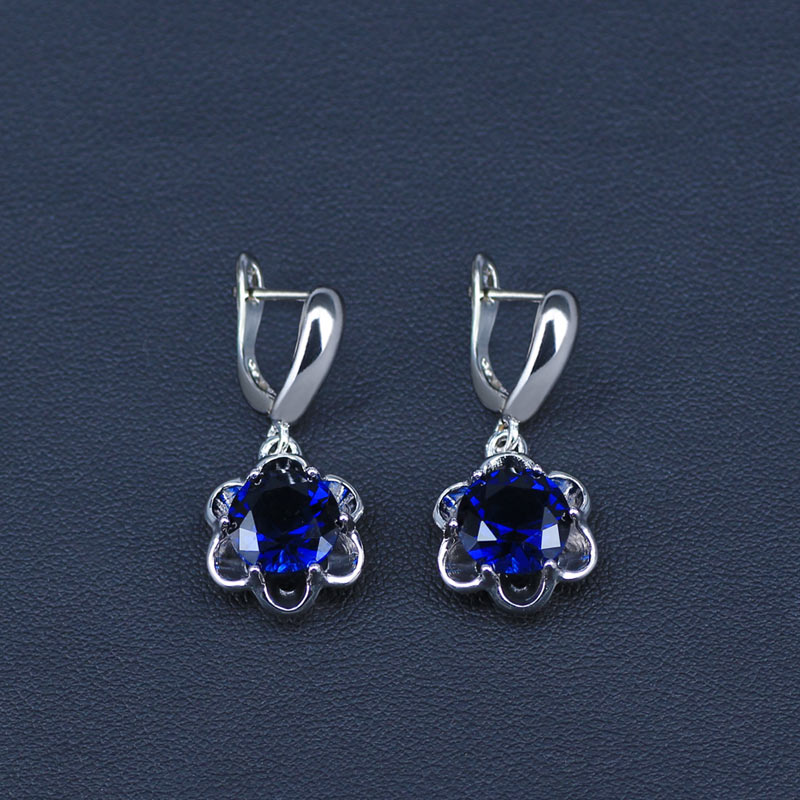 Bloemblauwe zirkoon bruids zilverkleurige sieraden sets dames hanger & ketting ring oorbellen met natuurlijke stenen sieradendoos