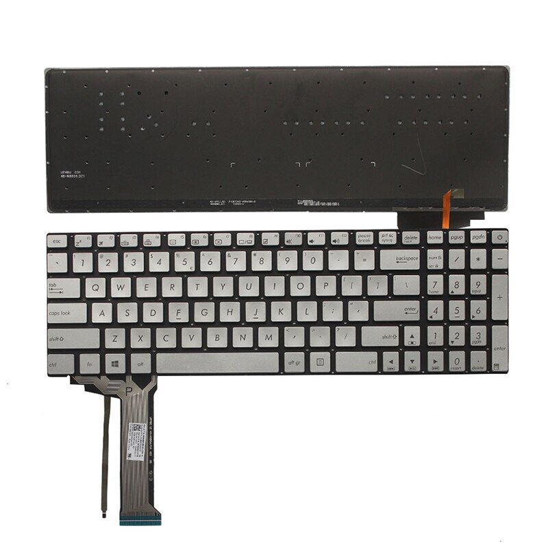 Tastiera Per Notebook ASUS N751, N751J, Layout Tedesco, Colore Argento, Senza Cornice, Con Illuminazione, Ricambio Compatibile