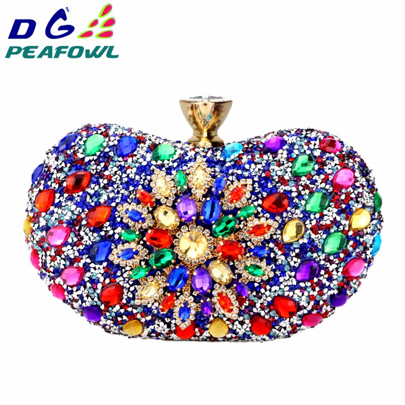 DG PEAFOWL 5colors Two Side Luxury Crystal Floral Clutch Chain Bag Evening Woman Diamond Wedding Shoulder Wallet Purse Handbags