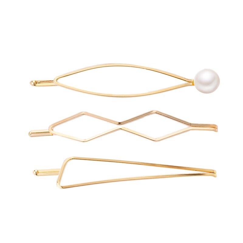 IPARAM 3 pièces/ensemble femmes perle épingle à cheveux coréen or géométrie totale fille chapeaux cheveux accessoires bijoux: IPA0015-10