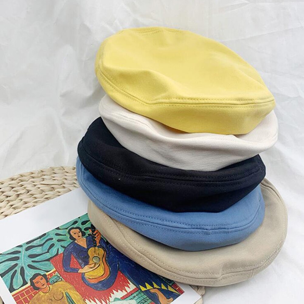Boina de tela de Color liso para mujer, sombrero de boina para mujer y niña, gorro informal con visera, gorra boina, gorros de mujer