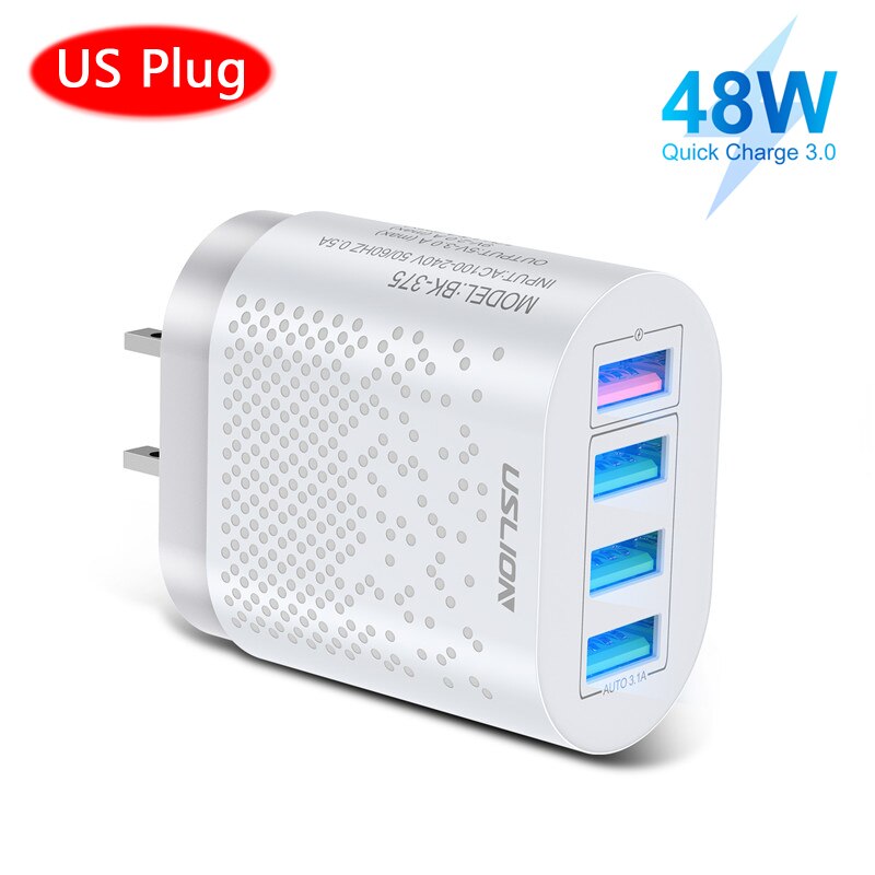 USLION 48W Quick Charge QC 3.0 USB Universal Mobile Phone Charger Wall Fast Charging Adapter For iPhone Samsung Huawei Xiaomi 12: US White