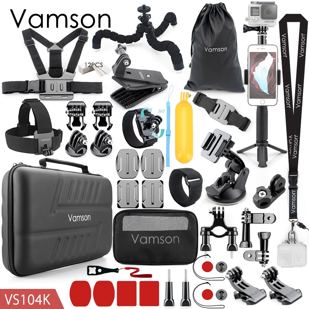 Vamson Voor Gopro Accessoires Set Voor Eken H9R Voor Gopro Hero 10 9 8 7 6 5 Mount Selfie Stok statief Voor Yi 4K Voor Mijia Kit: VS104K