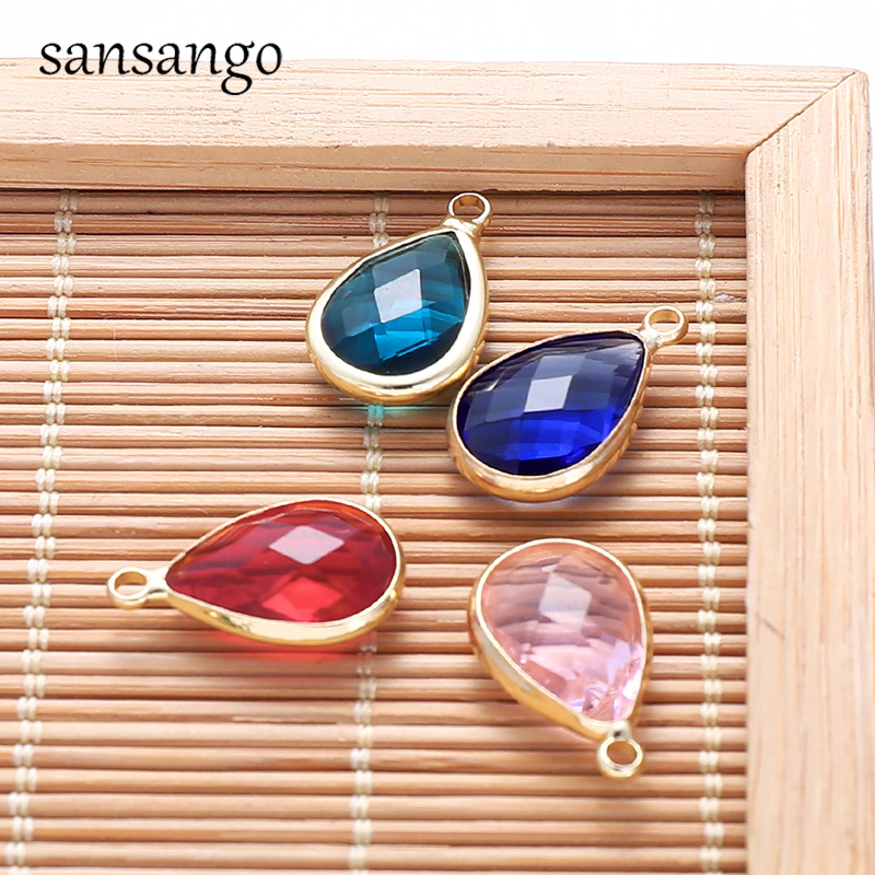 10 unids/lote de dijes de gota de agua, colgantes de aleación de cristal, pendientes DIY, collar para accesorios de fabricación de joyas