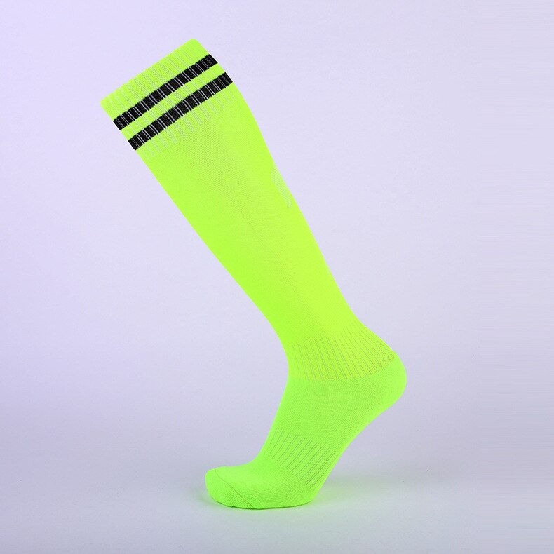 14 Color Non-slip Soccer Socks Kids & Adult Knee High Long Cotton Sport Football Team Socks Thick Towels Comfortable: Fluorescent green / Adult (EU 37-45)