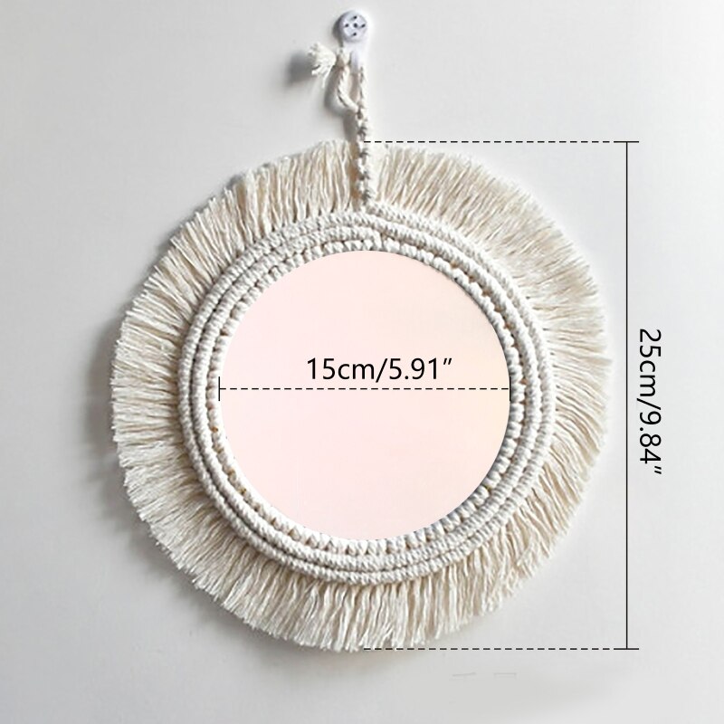 Tapiz de espejo de macramé tejido a mano, espejos, decoración artística de pared, adorno colgante de algodón para decoración del hogar, dormitorio y sala de estar