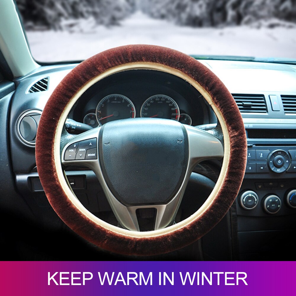 Funda de volante Universal de felpa de de coche, traje de tres piezas de felpa cálida de invierno, accesorios para coche peludos