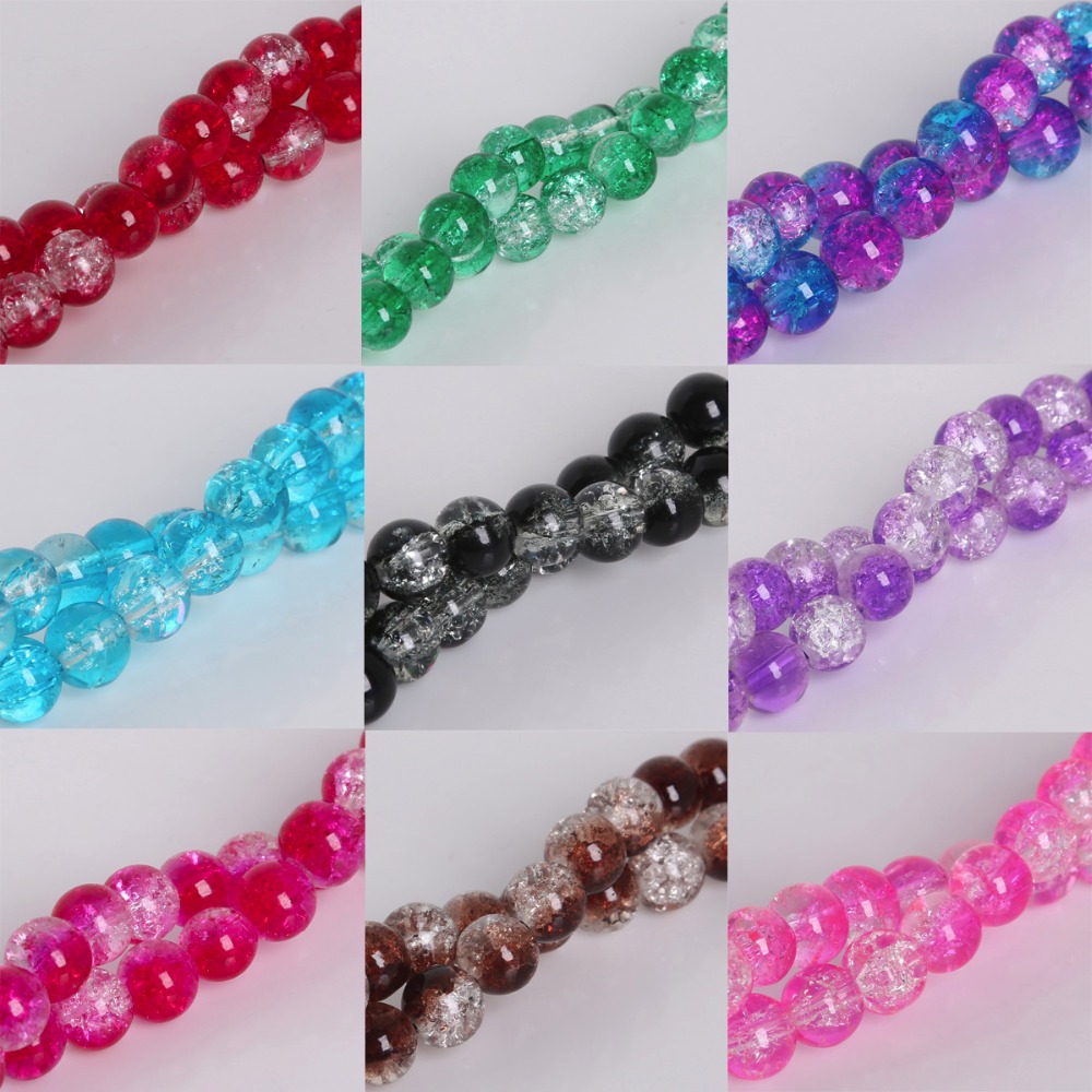 Round Glass Crackle 8mm Loose Beads 50pcs 1 String Fit Handmade Bracelet Necklace DIY Craft Making Good Jewelry