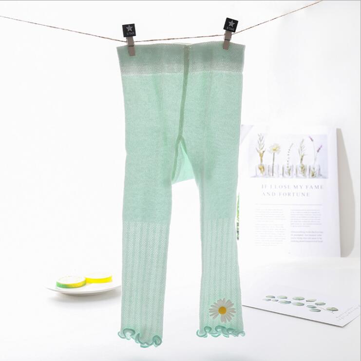 Barn bebis flickor leggings tunna anti-myggblomma solida ruched byxor toddler nio pnats barn casual strumpbyxor strumpa 6m-4y: C / 6-12m