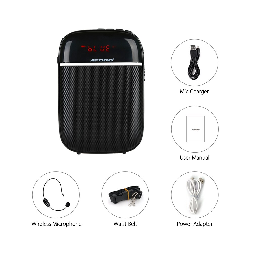 Aporo T2 Portable Voice amplifier with Wireless Microphone Bluetooth HIFI Amplifier/speaker MINI Loudspeaker For teachers class