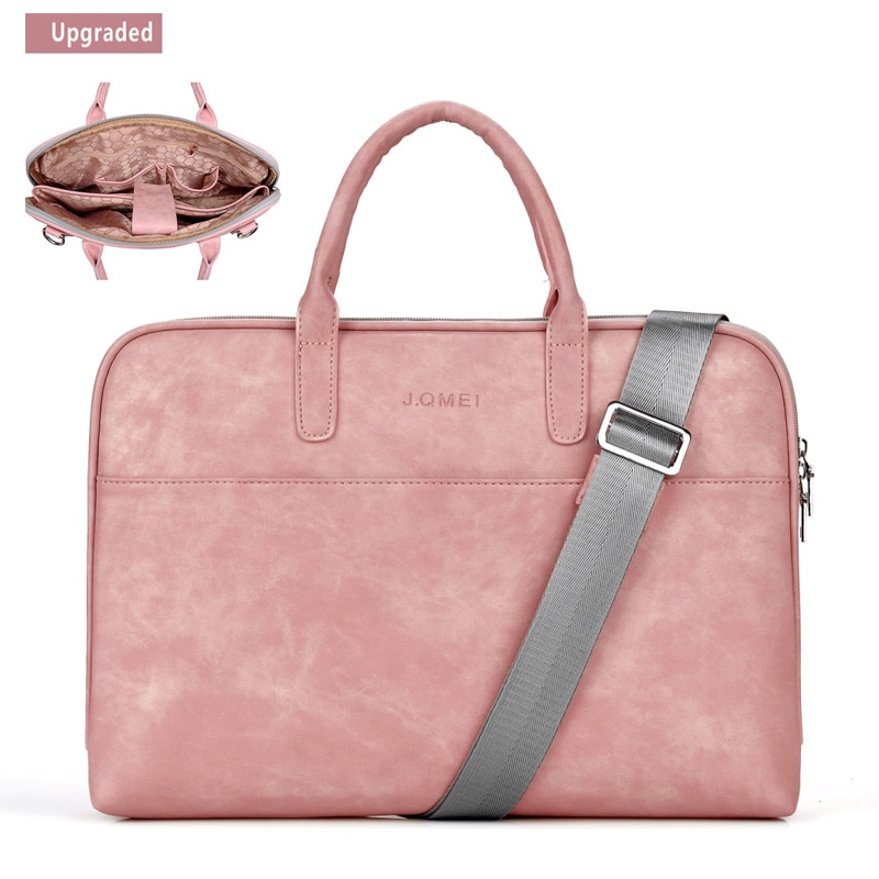 Urgrico PU Leather Laptop bag for women 14 15.6 17.3inch for macbook air 13 inch casual portable waterproof Notebook bag: Pink upgraded / 15 inch
