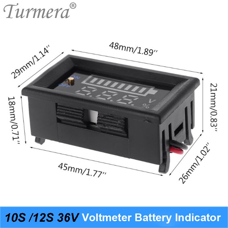 Turmera 10S 12S 36V Lithium Lifepo4 Batterij Indicator Voltmeter Display Met Schakelaar Batterij Voor 36V 42V E-Bike En E-Scooter Gebruik