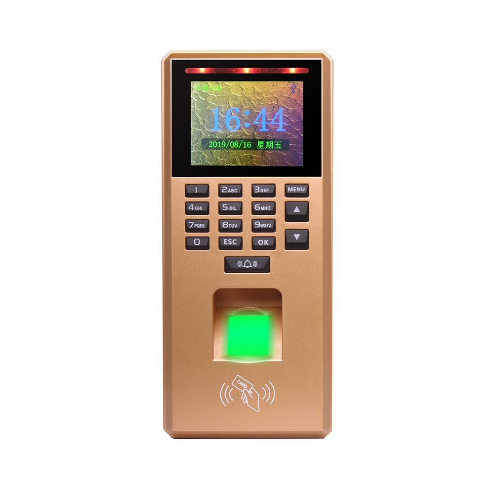 125Khz RFID 2.4 inch Fingerprint Access Control Keypad USB Biometric System Electronic Time Clock Recorder Attendance Machine: Golden
