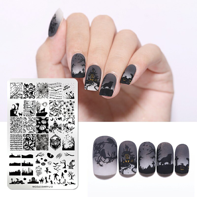 Nicole Dagboek Bloemen Patroon Nail Stempelen Platen Afbeelding Schilderen Nail Art Stencils Template Nail Stempel Gereedschap: L12