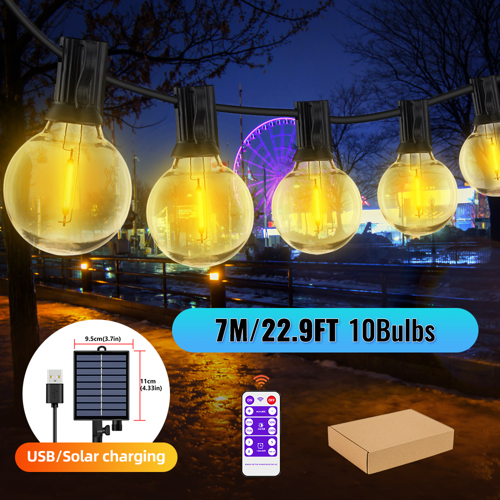 Guirnaldas de luces alimentadas por energía Solar para exteriores, luces de Patio G40 con bombillas LED inastillables, luces colgantes resistentes a la intemperie para bistró en el patio trasero: Azul