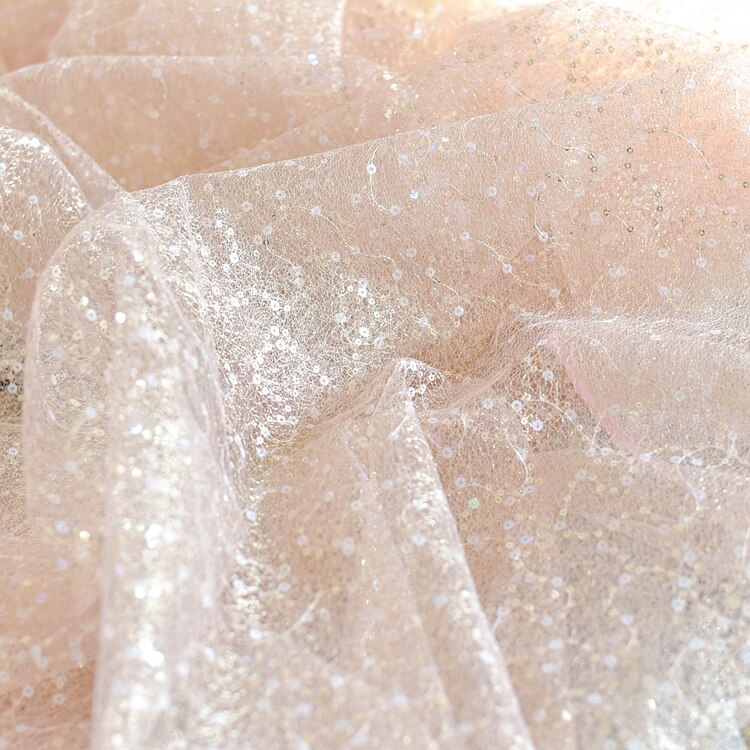 Random Pattern Colorful Sequin Embroidery Lace Fabric Wedding Dress Base Fabric Handmade Diy Dress Accessories Powder