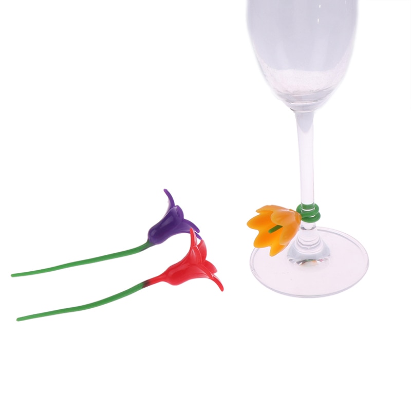 Marcador de taza de vino con flores, etiqueta de silicona para , herramientas de reconocimiento de vasos de vidrio, al azar, 6 uds.