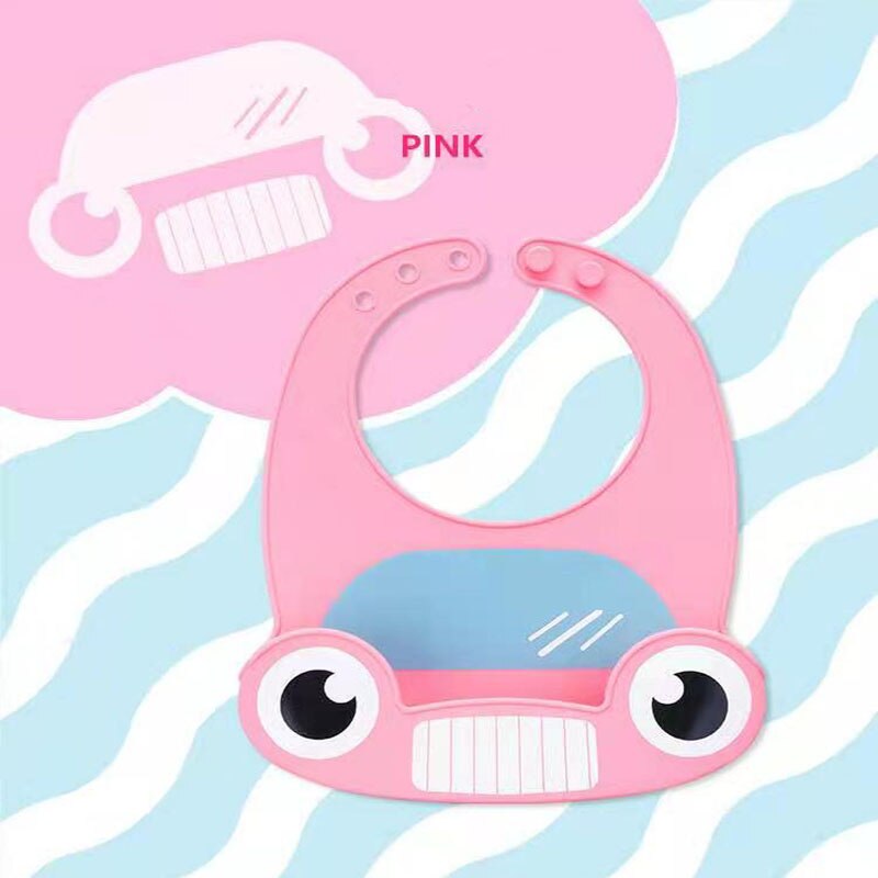 Children's silicone wide cartoon animal cute waterproof bib adjustable stereo pocket snoring baby bib: Pink