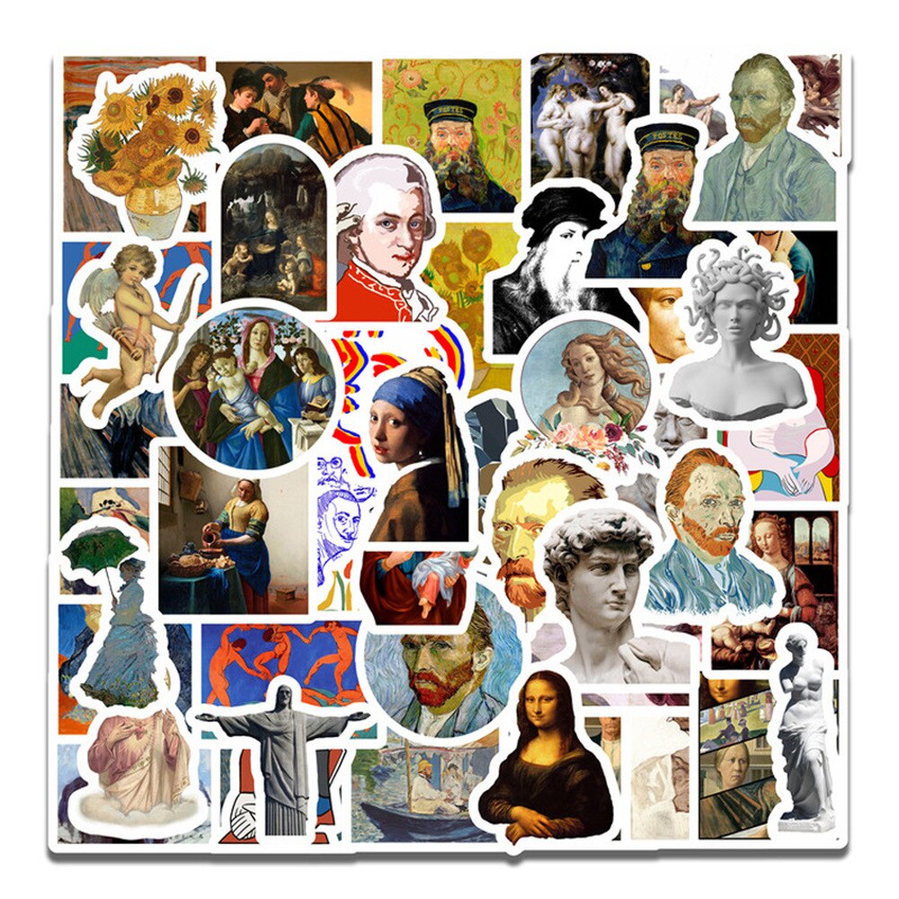 50/100pcs Renaissance artist Stickers For Car Laptop PVC Backpack Home Decal Pad Bicycle Waterproof Decal: 50pcs A