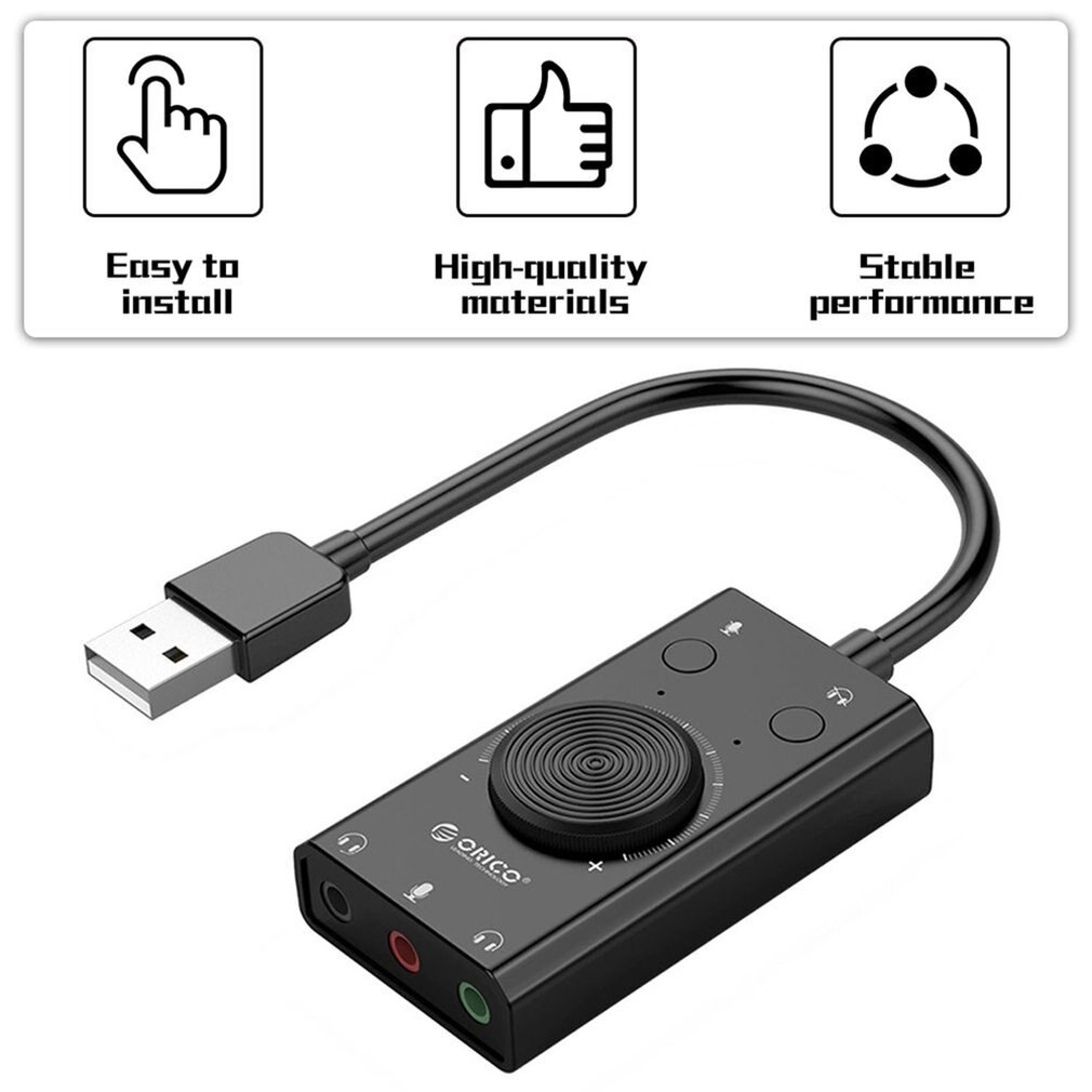 SC2 External USB Sound Card Stereo Mic Speaker 3.5mm Headset Audio Jack Cable Adapter Switch Volume Adjustment Free Drive