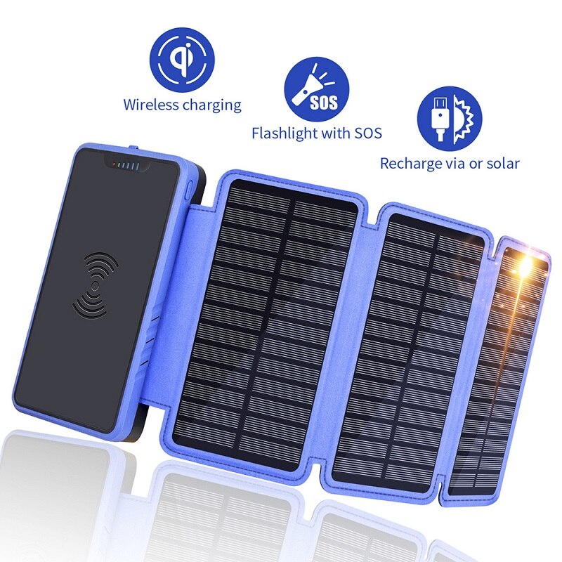 20000mAh Batterie Portable Solaire Portable Pliant Panneau Solaire Panneau Solaire Extérieur Étanche Chargeur De Batterie Solaire Pour Camping Randonnée