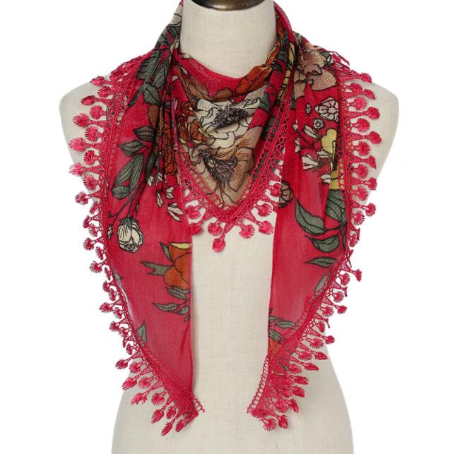 Women Triangle Wrap Lady Shawl Colorful Lace Scarf Female Tassel Shawls Scarves Spring Summer Photo Props Accessories: Rose Red