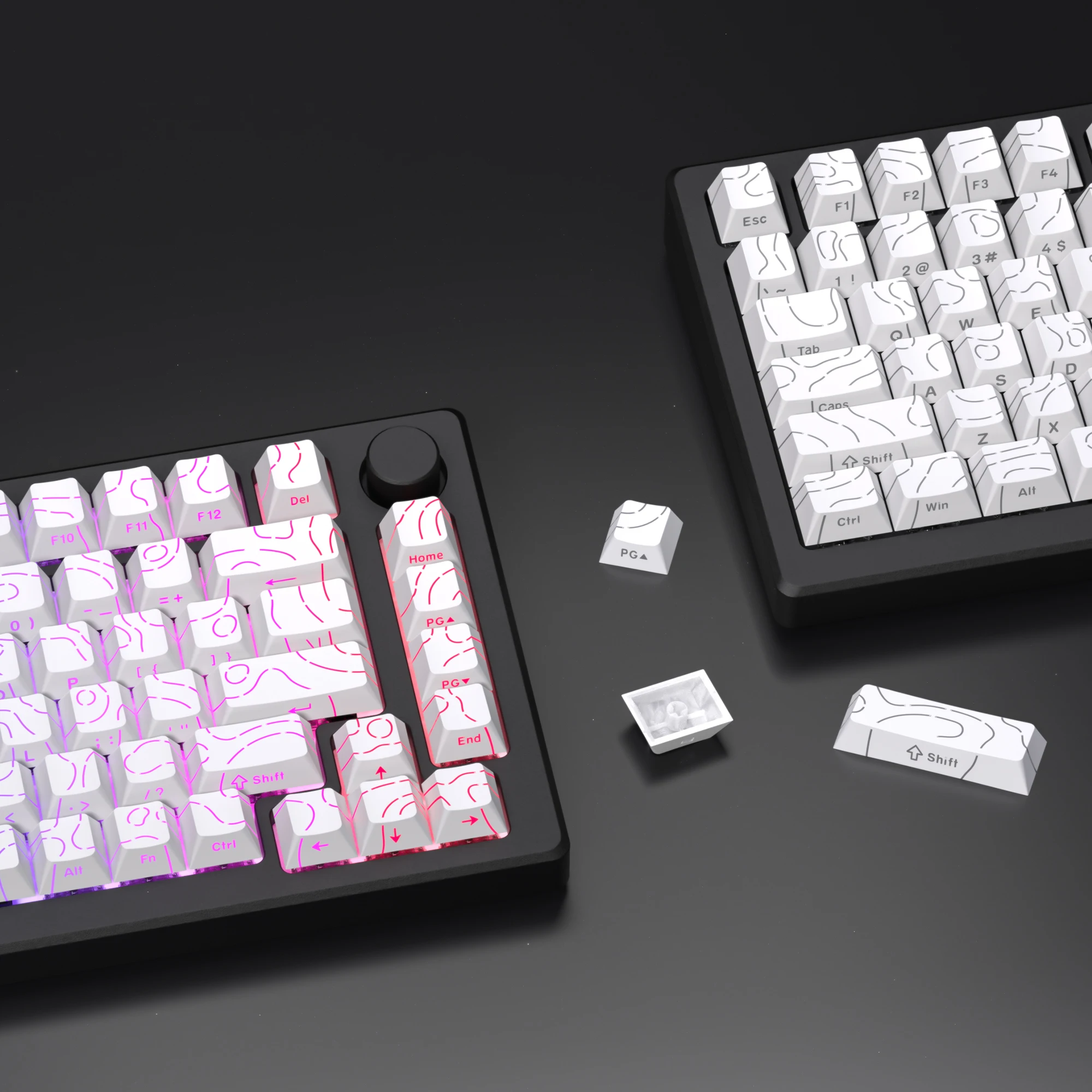 Teclas topográficas blancas de 98 teclas, teclas PBT 4,0, doble disparo, impresión lateral, brillo a través de teclas retroiluminadas para teclado mecánico MX Gamer