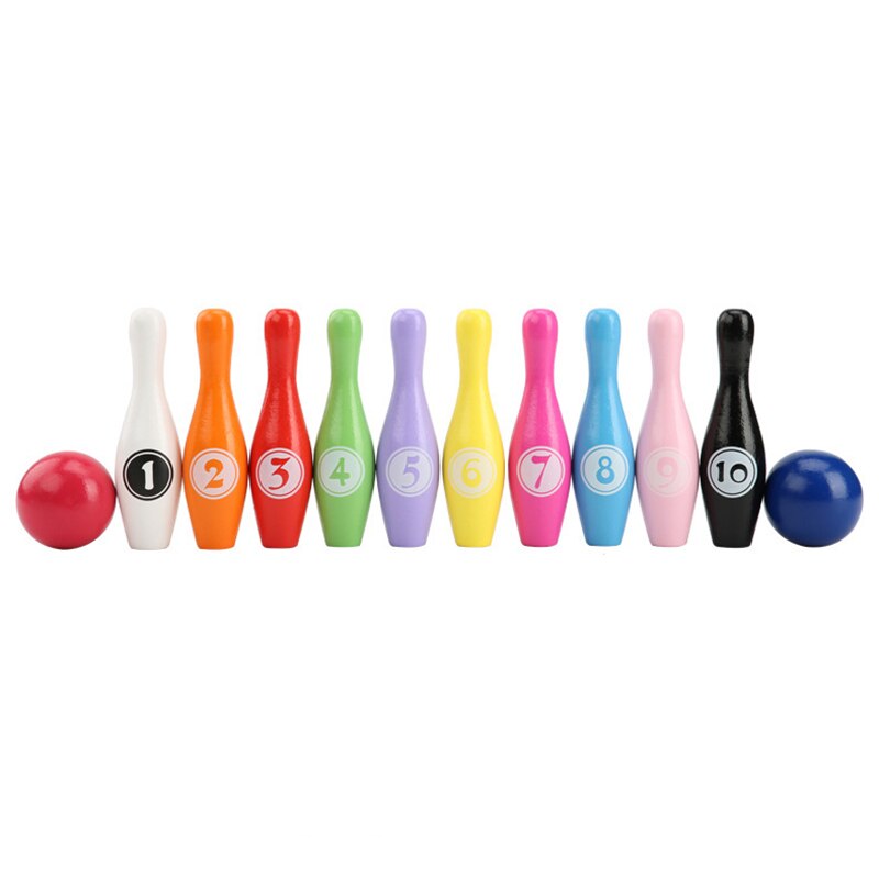 Juego de bolos para niños, 10 pines coloridos, 2 bolas, juguetes para niños pequeños impresos con número, para niños y niñas de 1 a 6 años