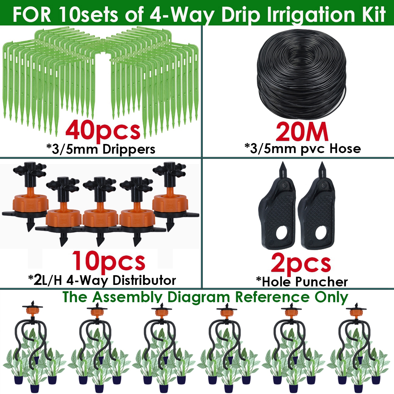 Sprycle Greenhouse 2L/H 4-Way Drip Irrigation 2-Way 3/5mm Garden Automatic Watering System Dripper Kit DIY for Pot Plant Bonsai: Yellow