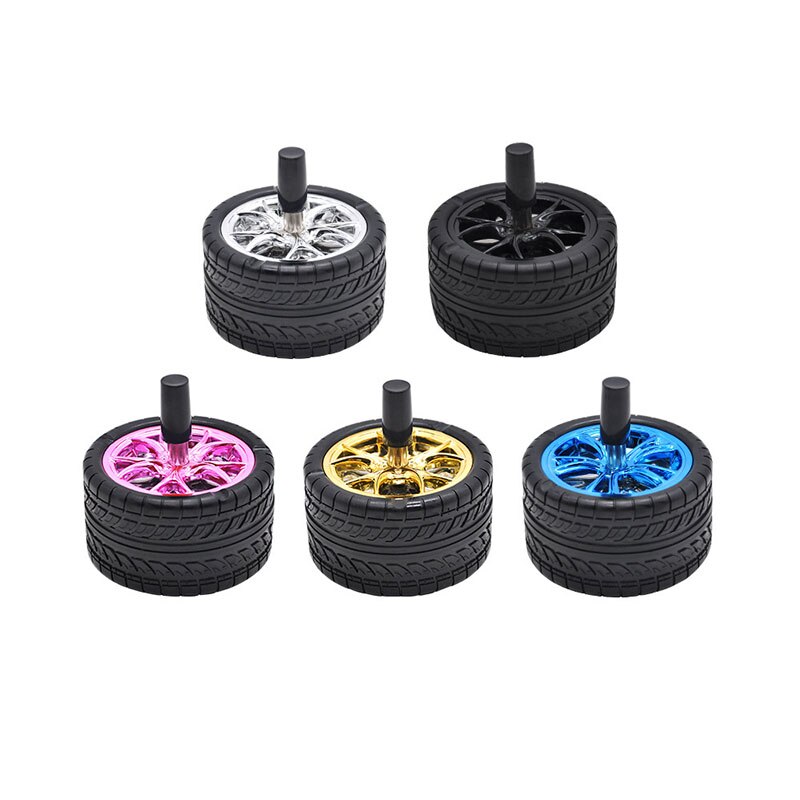 Diameter 98mm Rubber Wheel Ashtray with Portable Handle Lid Two Layer Metal Ash Storage Container Car Tire Ashtray