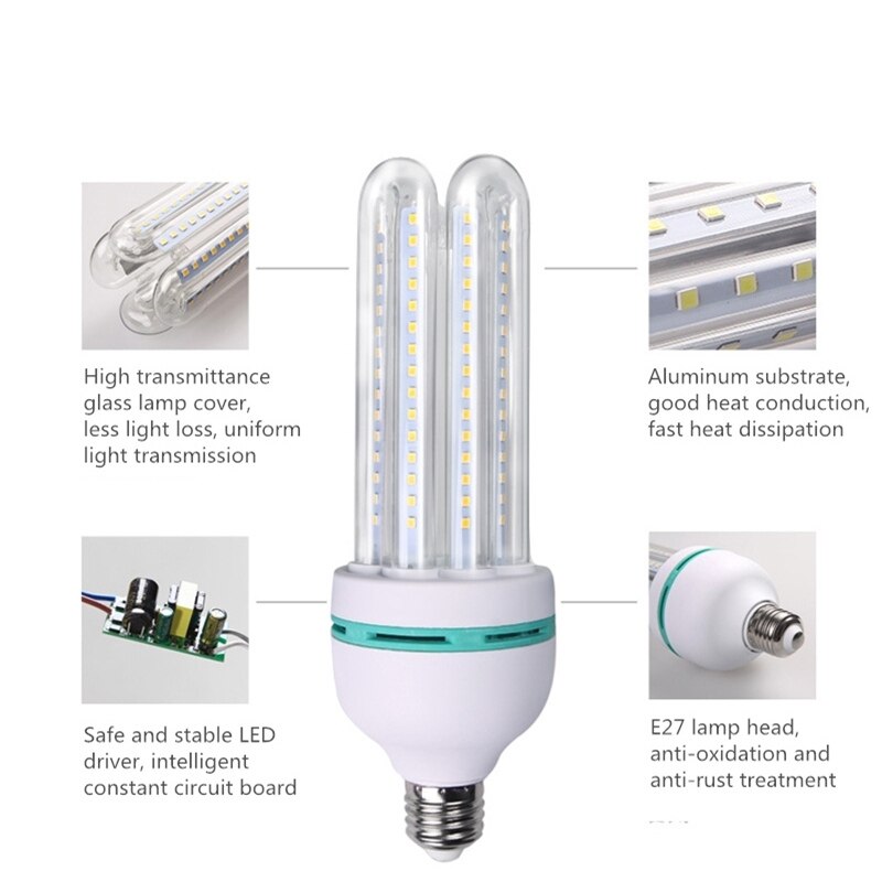 Bombilla LED tipo mazorca E27, tubo de lámpara de ahorro de energía de 220V, 7W, 9W, 12W, 16W, 20W, 24W, 32W, 40W, 50W, SMD2835, Bombilla de iluminación, bombilla Led tipo vela