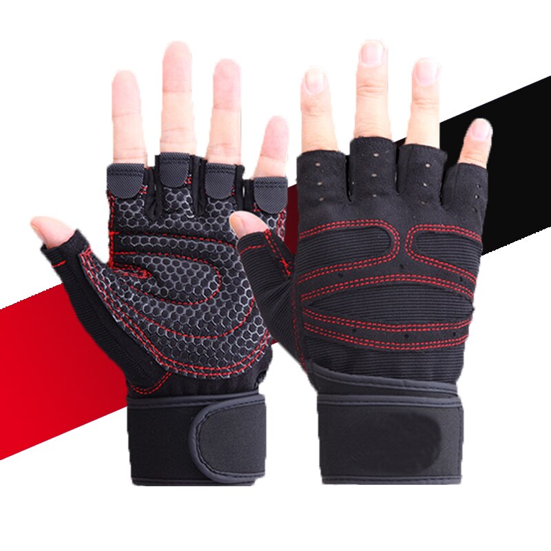 Weightlifting Gloves Men Women Gym Gloves with Wrist Wrap Support Body Building Fitness Exercise Crossfit Half Finger Gloves: Black / S