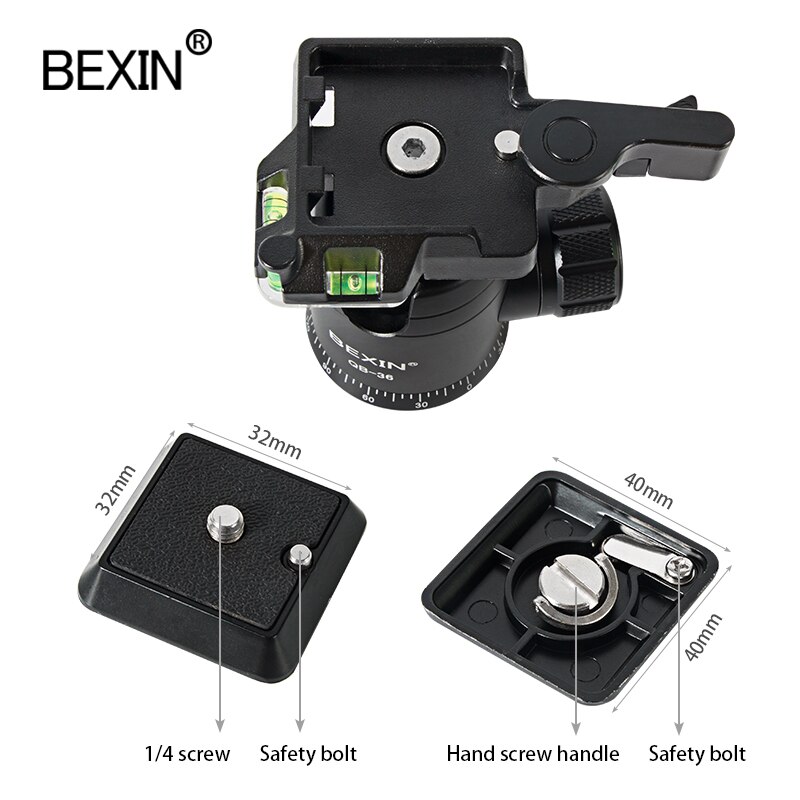 QB36 ball head camera stand photo tripod head 360 rotator panoramic shooting ballhead with quick release clamp for dslr camera