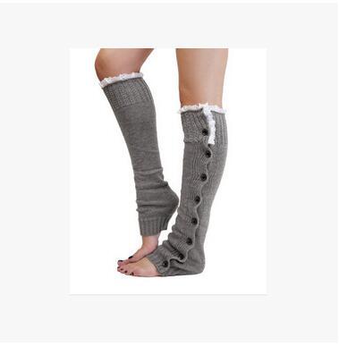Calentadores de encaje con botones para mujer, botas de punto, calcetines, puños hasta la rodilla, polaina alta, novedad, , Invierno: lightgray