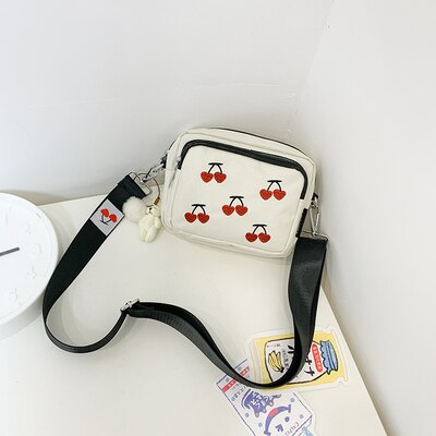 Zomertassen voor dames flap kersen borduurwerk dames schoudertas bolsa feminina canvas crossbody tas: Beige