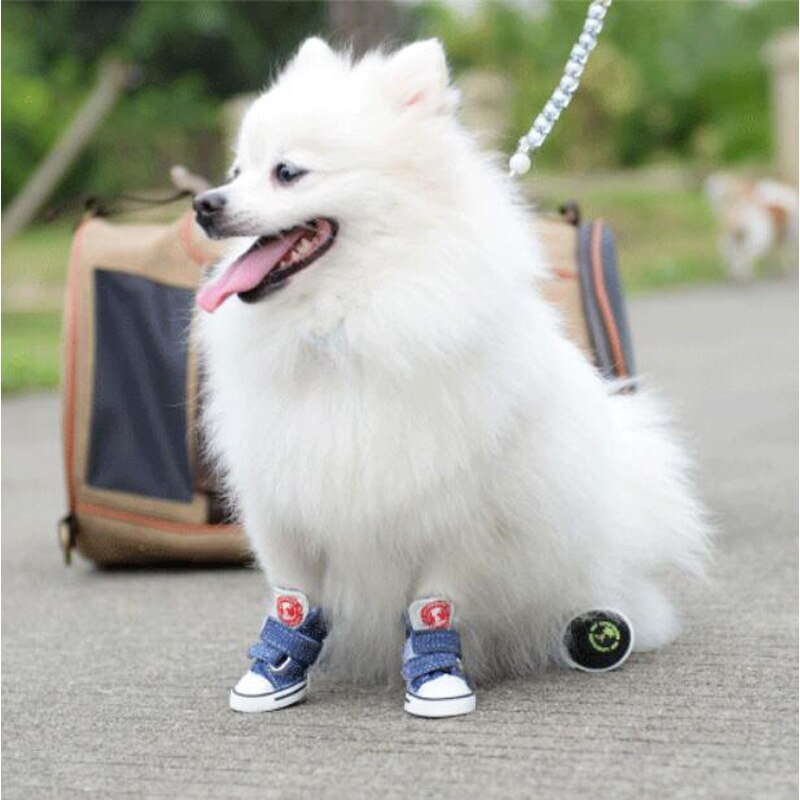 4 Stks/set Hond Schoenen Pet Dog Antislip Canvas Boot Chihuahua Puppy Kat Denim Blauw Sneakers Voor Kleine Grote honden Schoenen Dierbenodigdheden