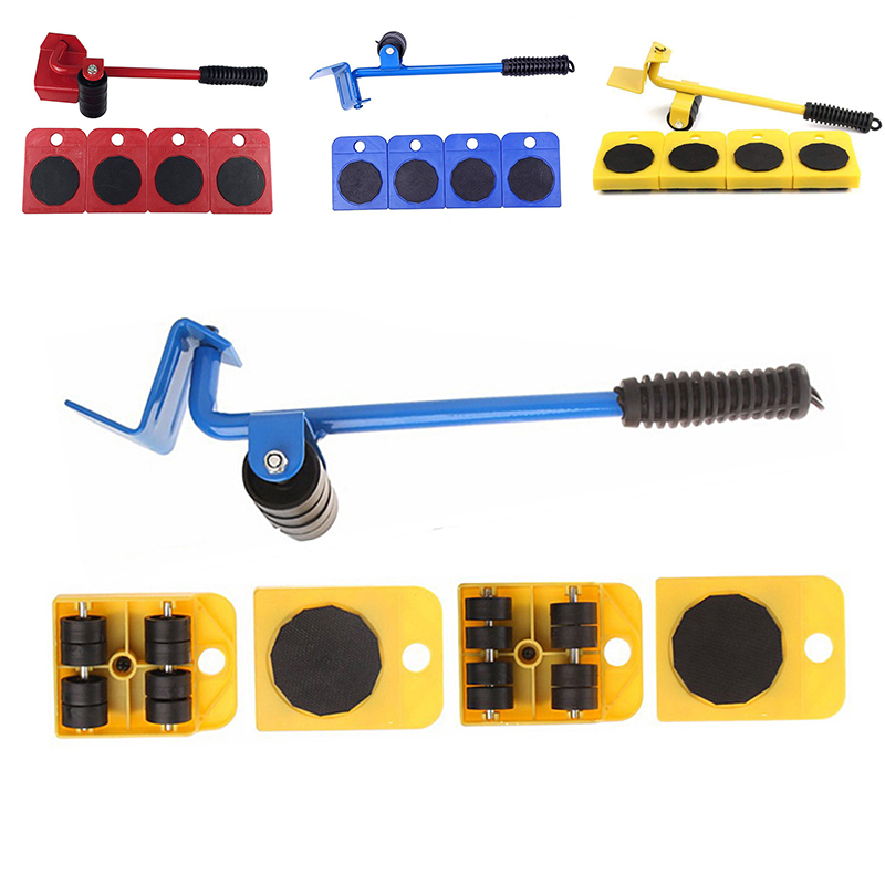 5Pcs Furniture Transport Lifter Tool Set Heavy Stuffs Moving Hand Tools Set Wheel Bar Mover Device Max Up For 100Kg/220Lbs