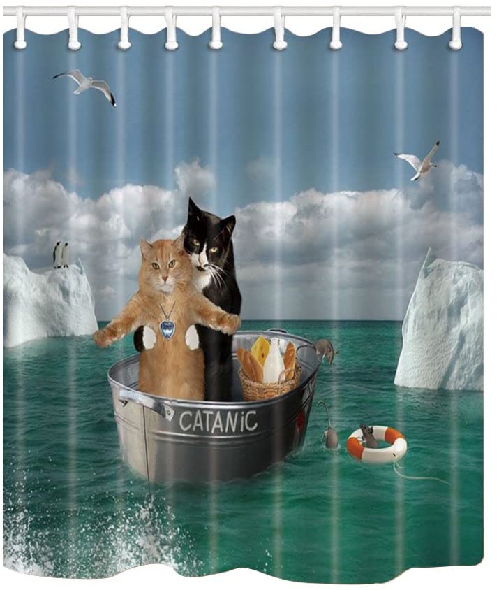 Sjovt dyr dekor brusegardiner romantisk katanisk to katte på havet bad gardiner stof til badekar vandtæt