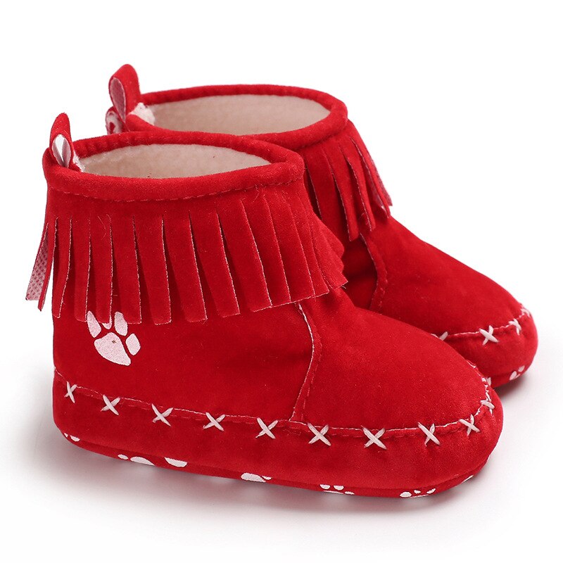 -né bébé fille garçon chaussures bottes de neige chaudes toplancha frange bottes hiver chaussons rouge noir semelle souple bébé filles gland bottes: red / 2