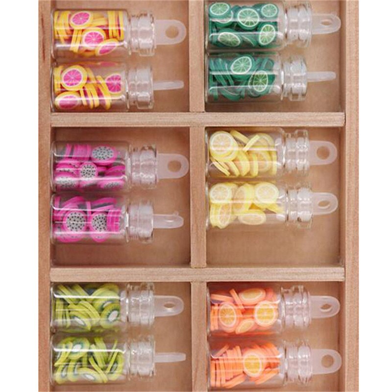 Mini Fruit Slices Glass Bottle Storage Jar Wooden Lid Toy Doll Accessories 1:12 Dollhouse Miniature