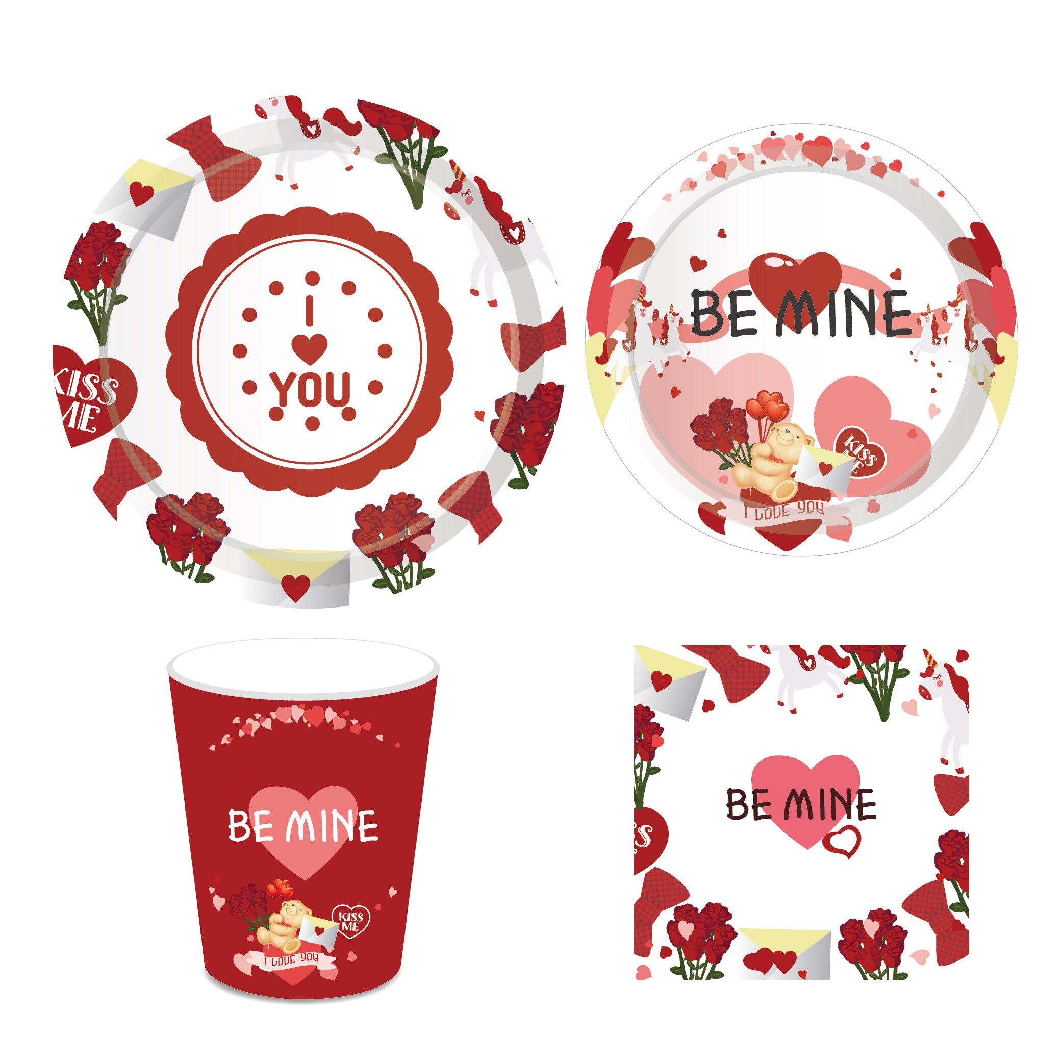 Valentijnsdag Party Decoraties I Love You Wedding Servies Sets Zoete Romantische Worden Mine Party Gunsten Supplies