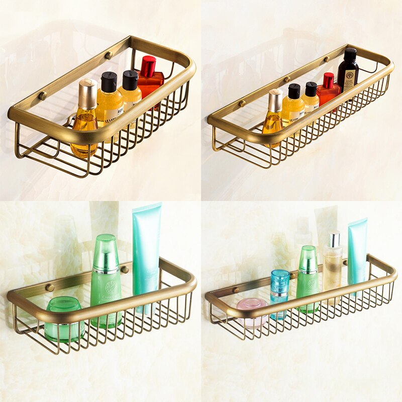 Bathroom Shelf Antique Bronze 45cm/30cm Shampoo Holder Bath Storage Bath Wall Shelves Rectangle Copper Shelf Bathroom Hardware