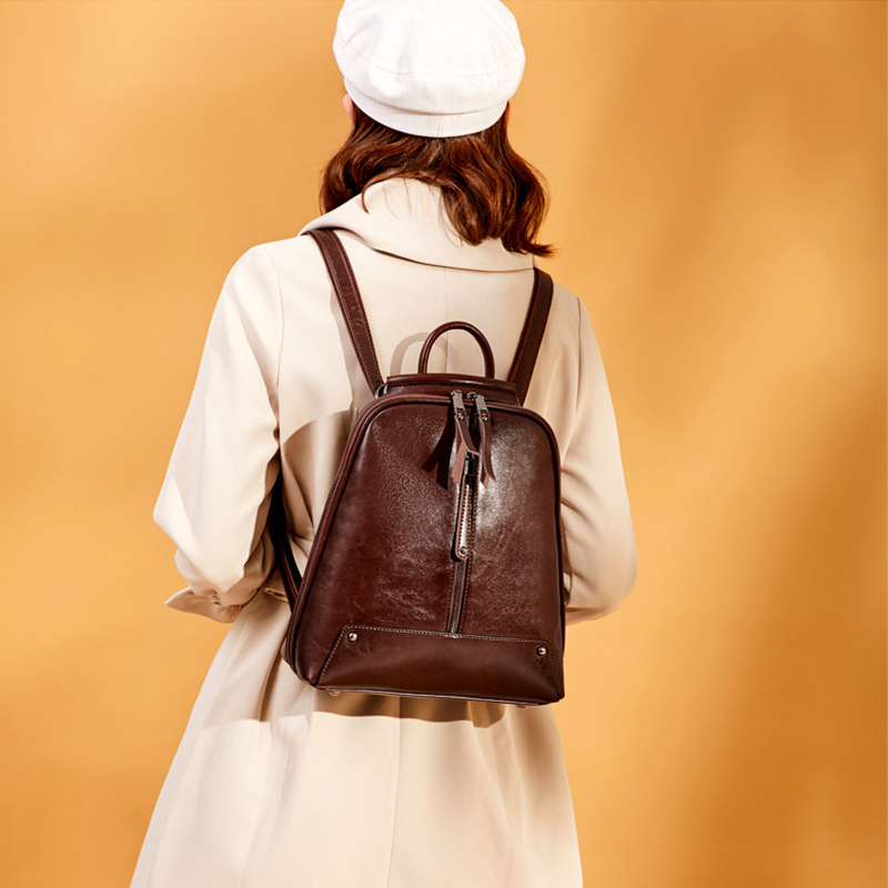 Realer Dames Rugzak - Vintage Leren Schooltas voor Tieners - Grote Capaciteit - Ritssluiting
