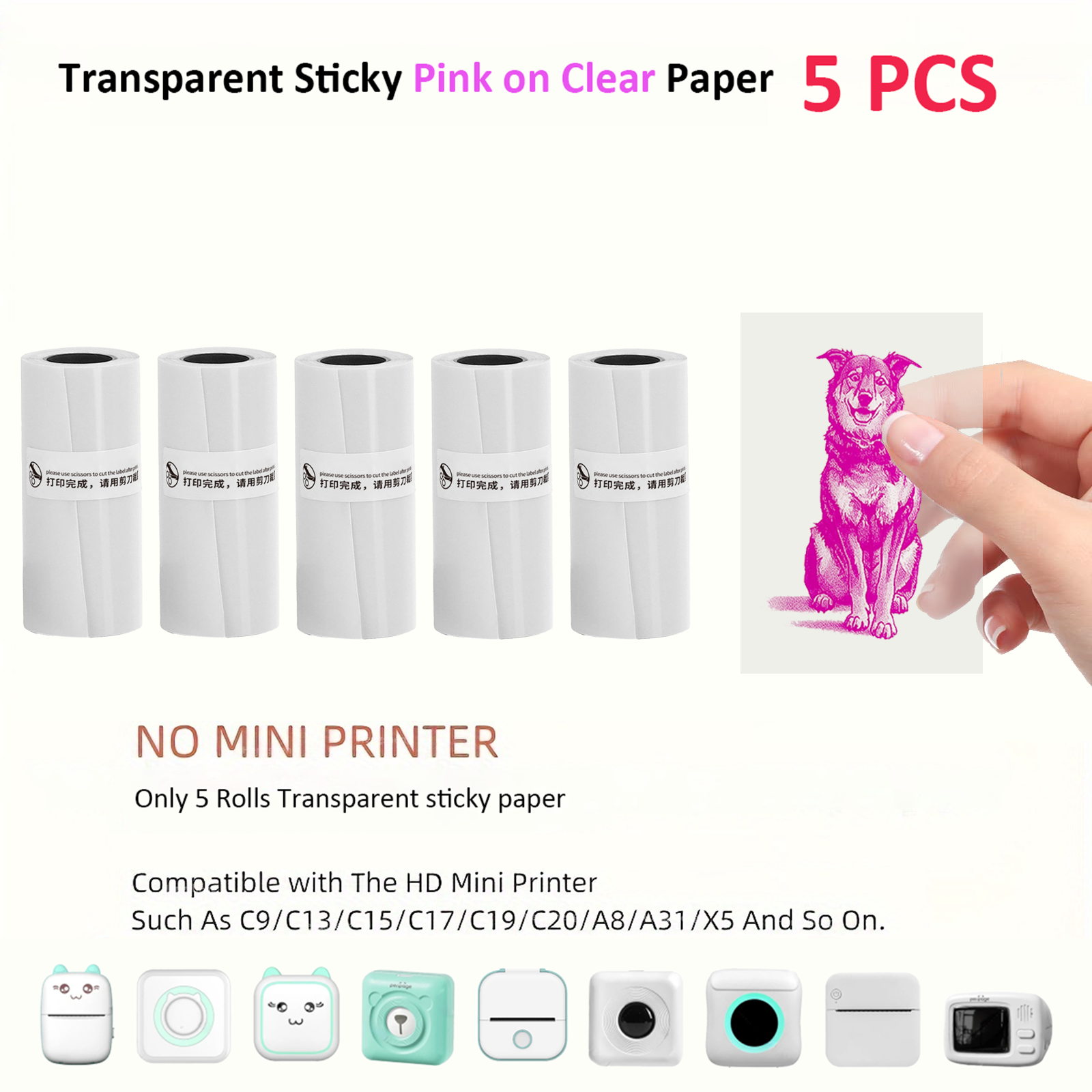 1/2/3/5PCSMini Printer Papier Transparant Thermisch Sticker Papier zelfklevend Printer Papier printer Voor Foto Notities 5.7x2.5cm: green