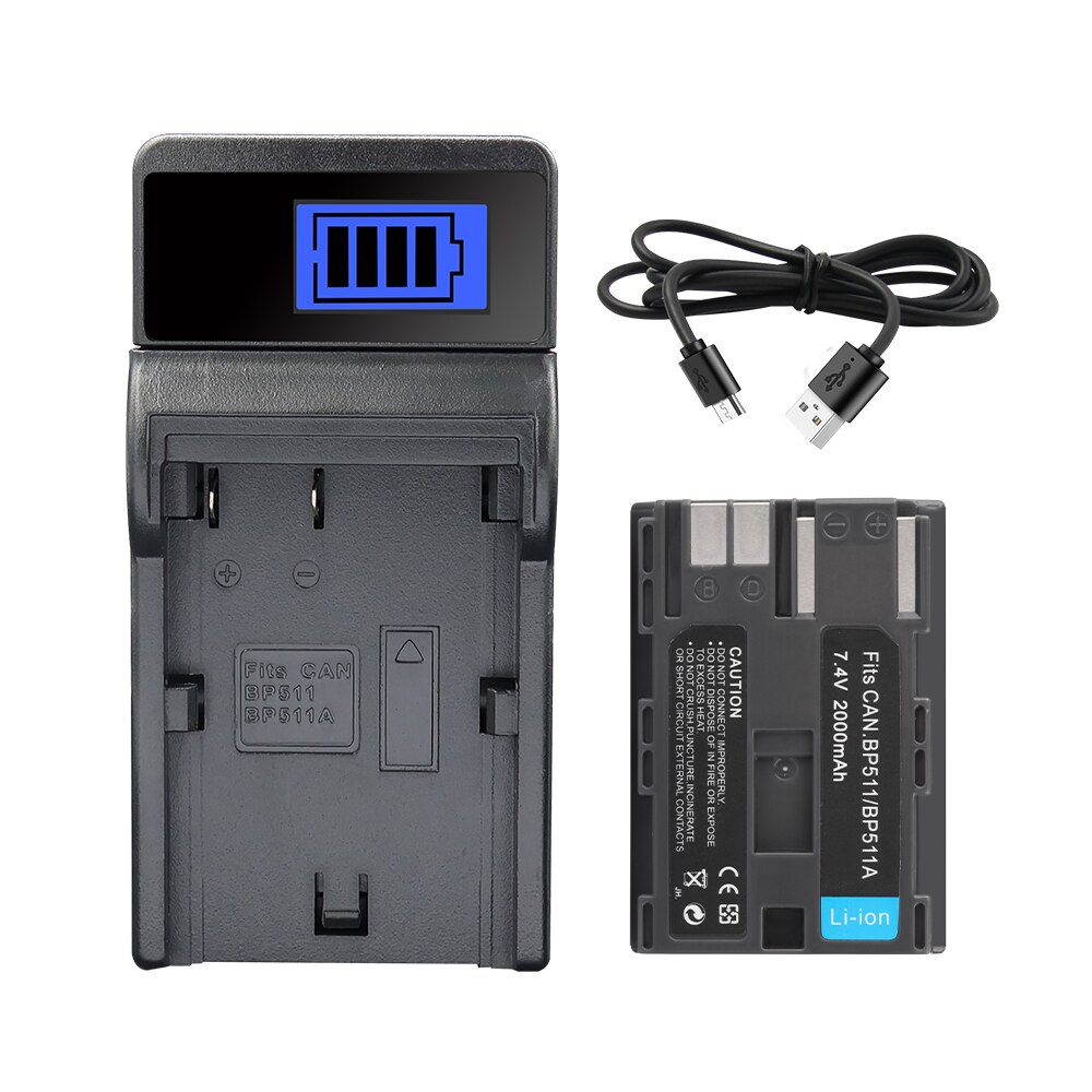 BP-511 BP511 BP-511A Battery For Canon EOS 40D 300D 5D 20D 30D 50D 10D D60 G6 BP511 FV40 FV30 FV100 200 Camera Batteries 2000mah: 1Charger 1Battery
