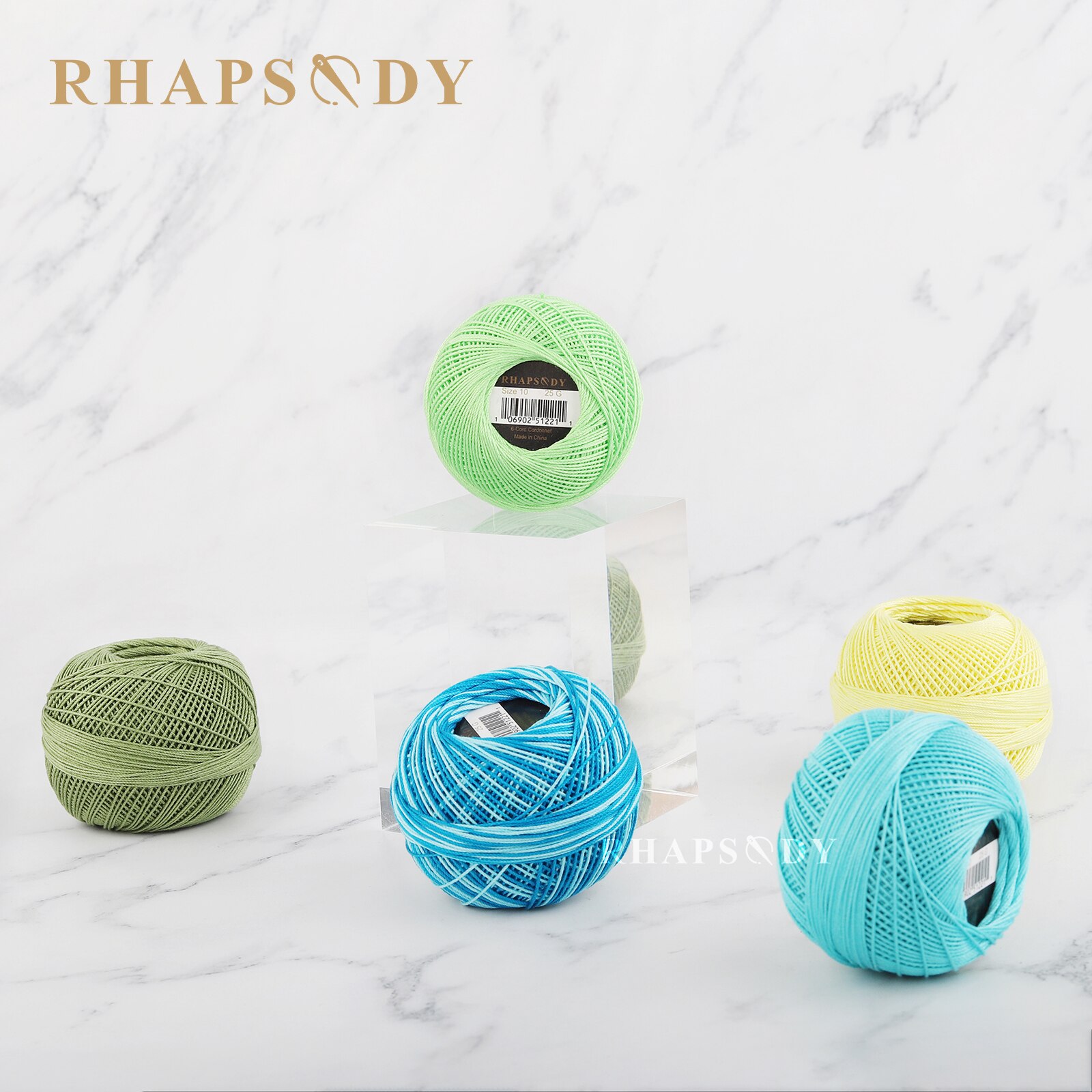 Rhapsodie Häkelgarn, verschiedene Farben, Größe 10, betroffen, 100 % reine ägyptische Baumwolle, mehrfarbig, 10 bunte Farben, 122 Meter